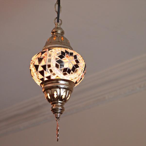 トルコランプ モザイクペンダントランプ 直径13cm 全高67cm パープル シルバーカラーの灯具