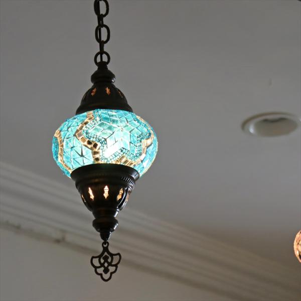 トルコランプ モザイクランプ 直径13cm 全高67cm ターコイズブルー ペンダントライト