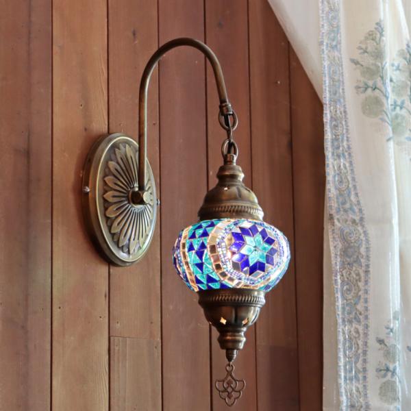 トルコランプ モザイクランプ ウォールランプ 【要電源工事】 全高42cm ブルー E17 15W ...