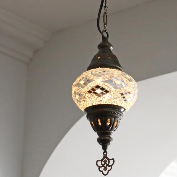 トルコランプ モザイクランプ 直径13cm 全高67cm ホワイト/アーガイル ペンダントライト