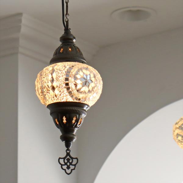 トルコランプ モザイクランプ 直径13cm 全高67cm ホワイト ペンダントライト