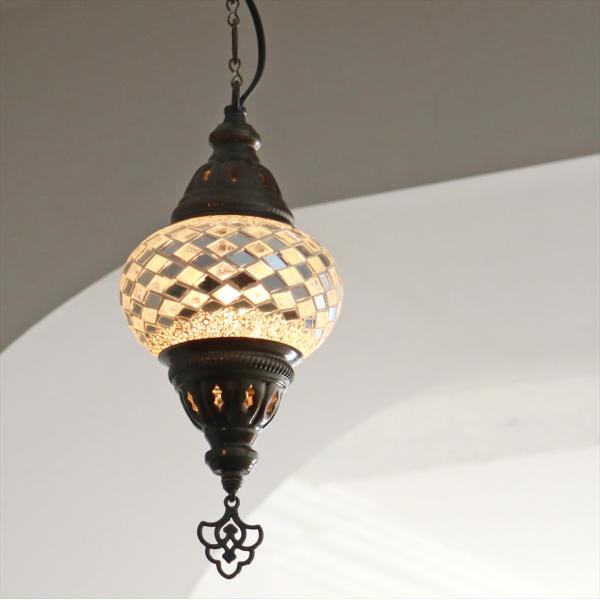 トルコランプ モザイクランプ 直径13cm 全高67cm ホワイト ペンダントライト