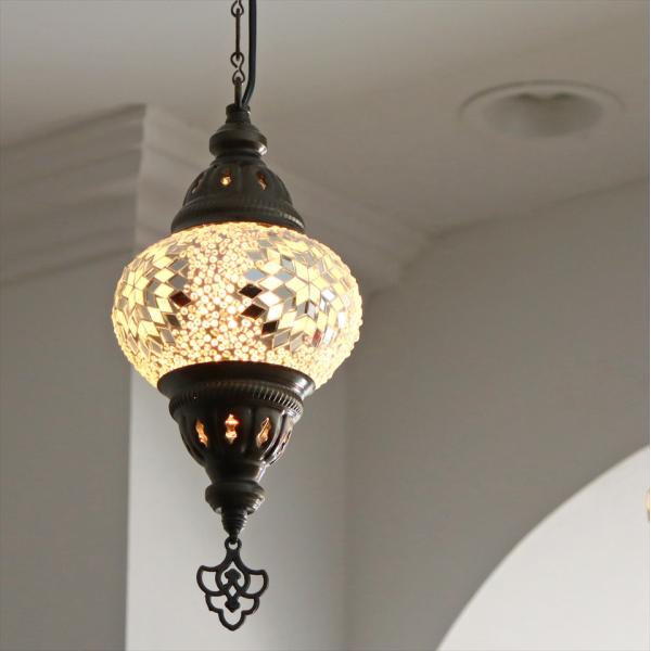 トルコランプ モザイクランプ 直径13cm 全高67cm ホワイト ペンダントライト