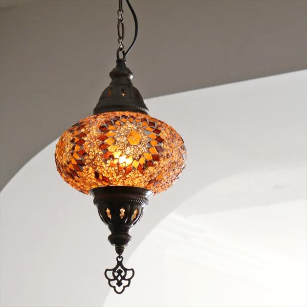 トルコランプ モザイクランプ ペンダントランプ 直径16cm アンバー