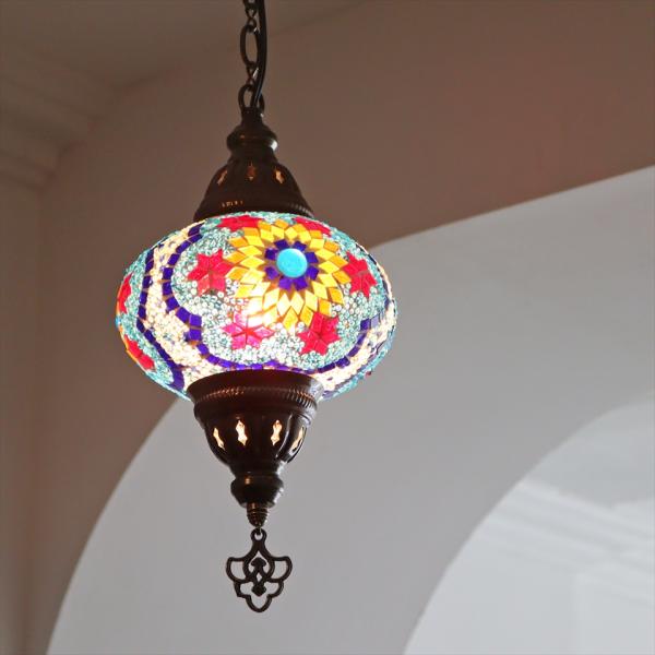トルコランプ モザイクランプ ペンダントランプ 直径16cm H70cm ブルー