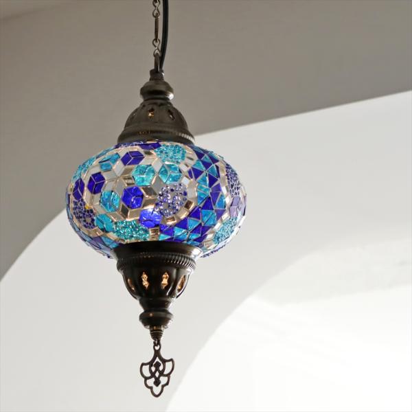 トルコランプ モザイクランプ ペンダントランプ 直径16cm ブルー