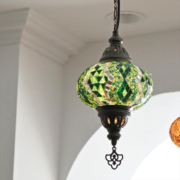 トルコランプ モザイクランプ ペンダントランプ 直径16cm グリーン