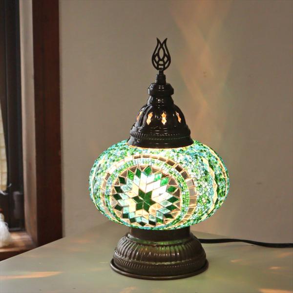 トルコランプ モザイクテーブルランプ 直径16cm 高さ27cm ブルーグリーン
