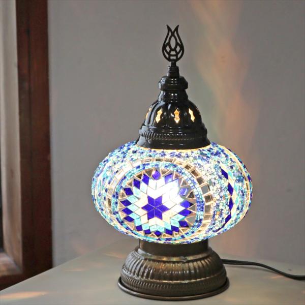 トルコランプ モザイクテーブルランプ 直径16cm 高さ27cm ブルー