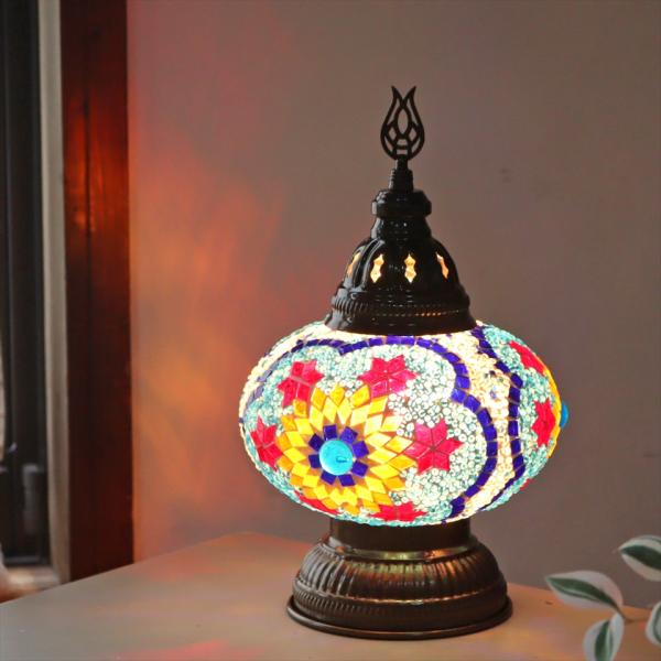 トルコランプ モザイクテーブルランプ 直径16cm 高さ27cm ブルー