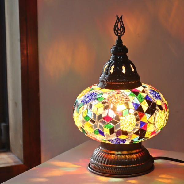 トルコランプ モザイクテーブルランプ 直径16cm 高さ27cm ミックスカラー