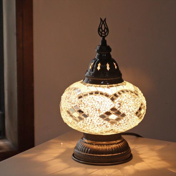 トルコランプ モザイクテーブルランプ 直径16cm 高さ27cm ホワイト