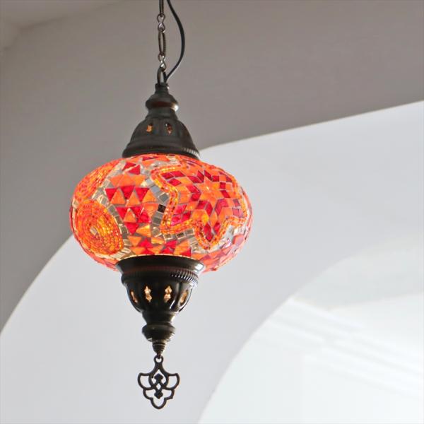 トルコランプ モザイクランプ ペンダントランプ 直径16cm オレンジ