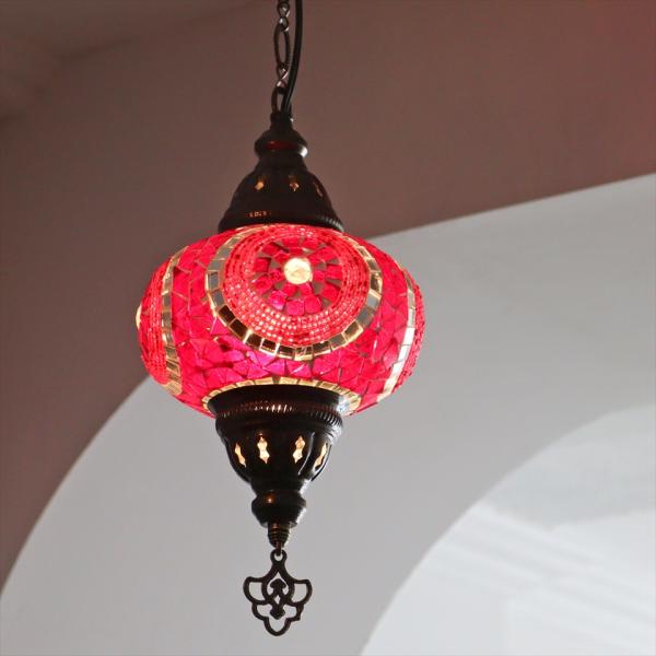 トルコランプ モザイクランプ ペンダントランプ 直径16cm H70cm レッド