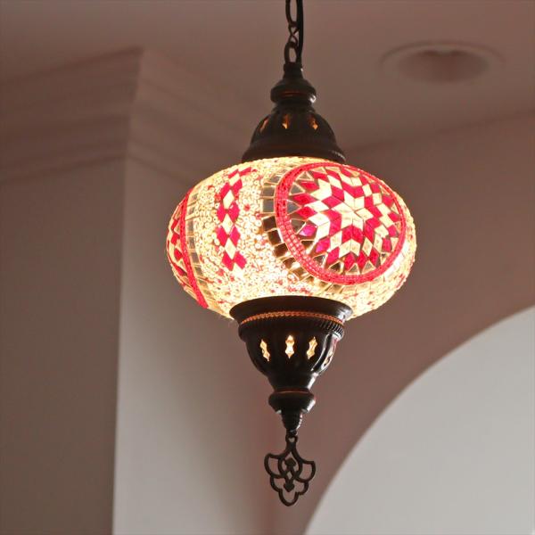 トルコランプ モザイクランプ ペンダントランプ 直径16cm H70cm レッド