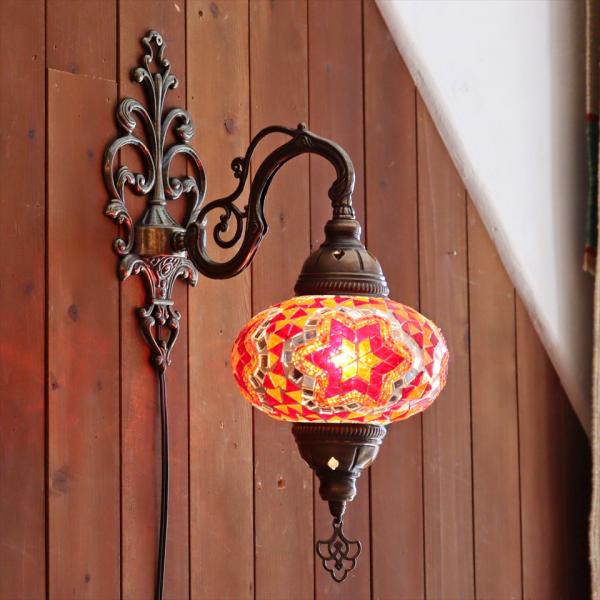 トルコランプ モザイクランプ ウォールランプ 全高50cm オレンジ ブラケットライト