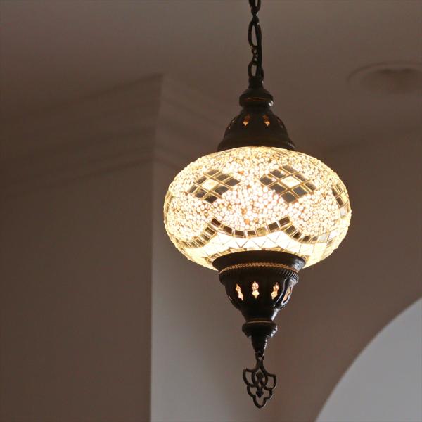 トルコランプ モザイクランプ ペンダントランプ 直径16cm H70cm ホワイト