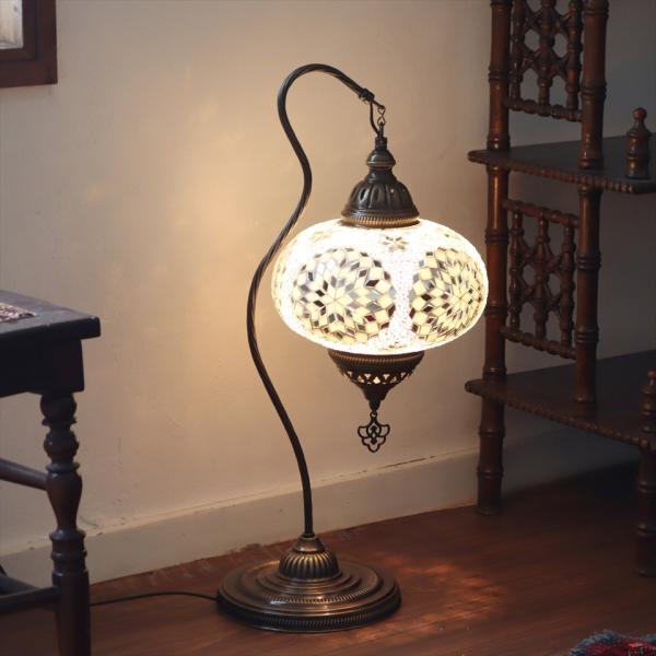 トルコランプ モザイクスタンドランプ ハンギング 全高62cm ガラス直径24cm ホワイト