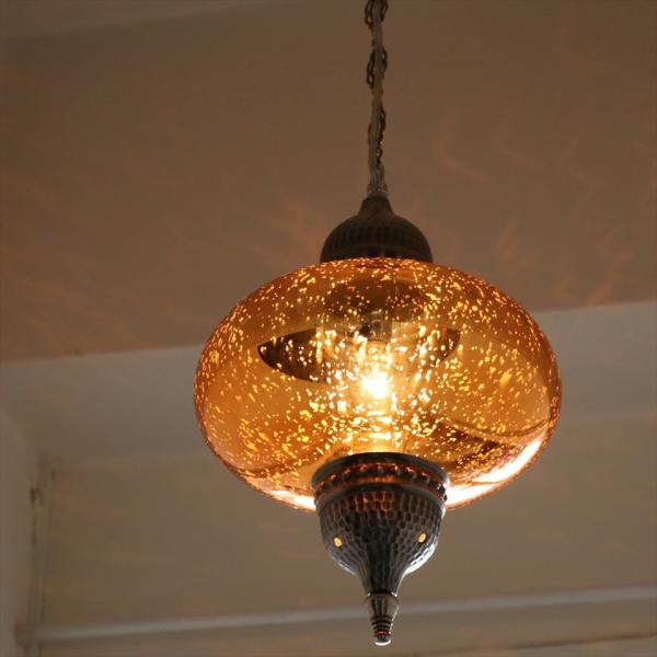 トルコランプ　アンティークフィニッシュ 直径24cm ビンテージミラーガラス 1灯コッパーオレンジ