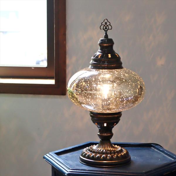 トルコランプ テーブルランプ アンティークフィニッシュ 直径23cm ビンテージミラーガラス シルバ...
