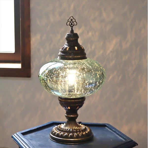 トルコランプ テーブルランプ アンティークフィニッシュ 直径23cm ビンテージミラーガラス ウォー...