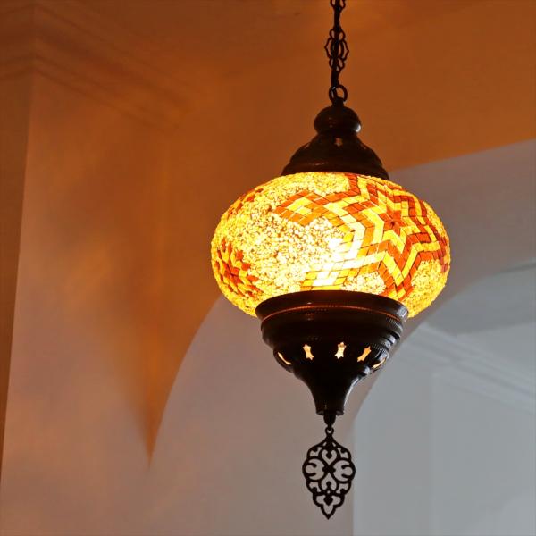 トルコ モザイクペンダントランプ 直径24cm 全高85cm アンバー ペンダントライト