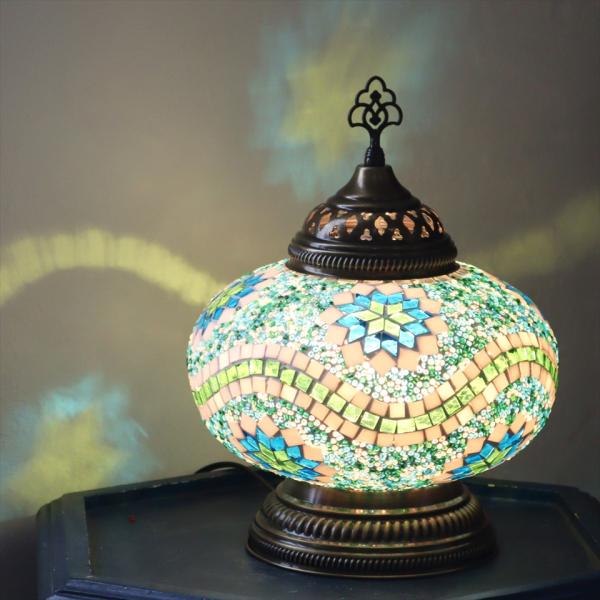 トルコランプ モザイクランプ テーブルランプ 全高32cm 直径24cm ブルー/グリーン