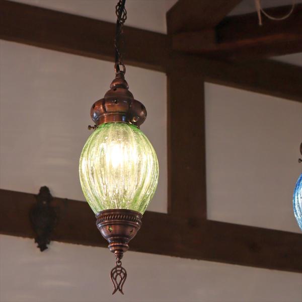 トルコランプ クラックガラス ナツメSS 直径12cm 全高67cm グリーン ペンダントランプ