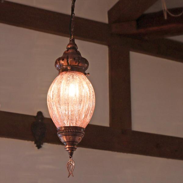 トルコランプ クラックガラス ナツメSS 直径12cm 全高67cm ピンク ペンダントランプ