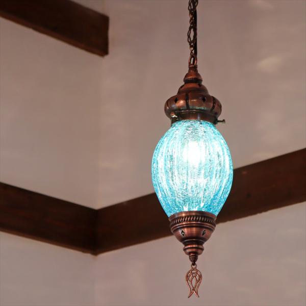 トルコランプ クラックガラス ナツメSS 直径12cm 全高67cm ターコイズ ペンダントランプ