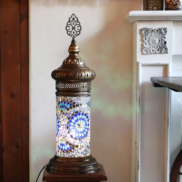 トルコランプ モザイクスタンドランプ シリンダー 全高60cm ブルー