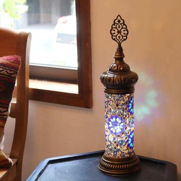 トルコランプ モザイクスタンドランプ シリンダー 全高42cm ブルー
