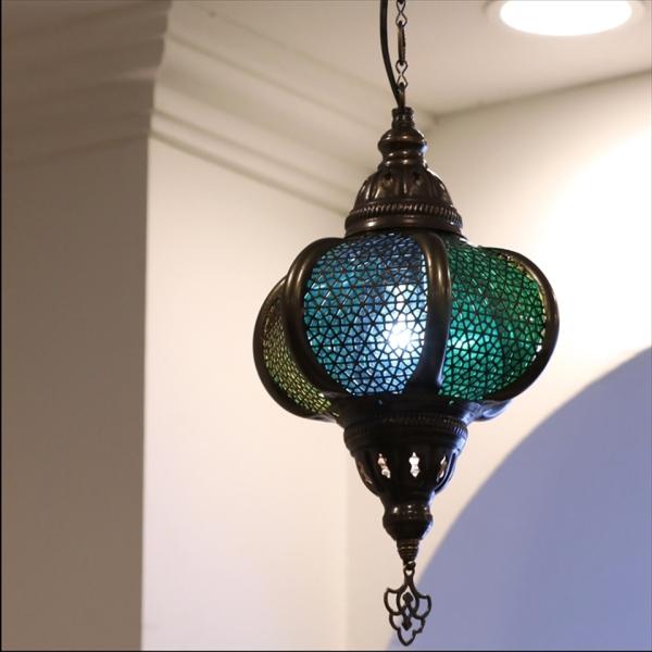 トルコランプ　６面セルチュクデザイン 直径18cm 全長68cm ３色カラーミックス 25W白熱電球...