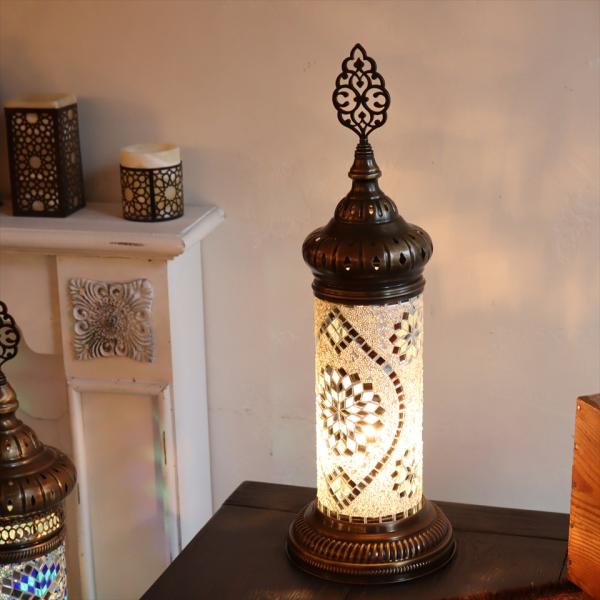 トルコランプ モザイクスタンドランプ シリンダー 全高53cm ホワイト