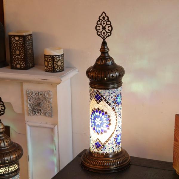 トルコランプ モザイクスタンドランプ シリンダー 全高53cm ブルー