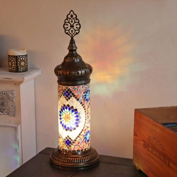トルコランプ モザイクスタンドランプ シリンダー 全高53cm ブルーミックス