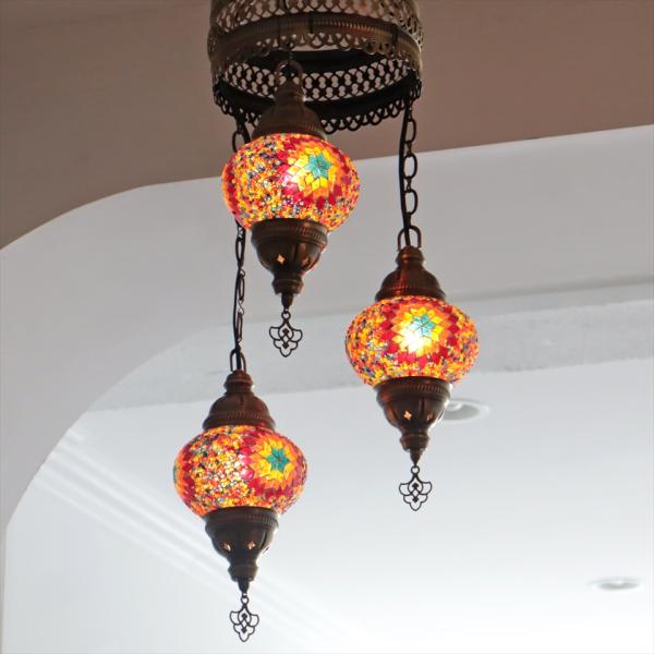 トルコランプ モザイクランプ シャンデリア 3灯 全高86cm 直径32cm カラフル