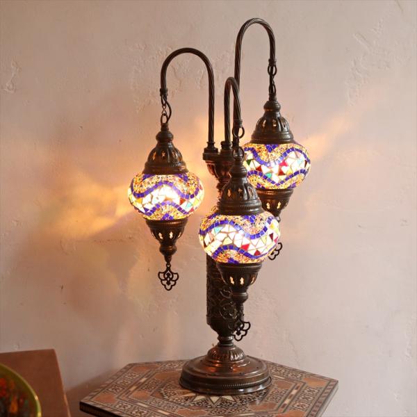 モザイクシャンデリアテーブルランプ 3灯 全高61m カラフル E17 モザイクランプ トルコランプ