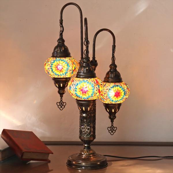 モザイクシャンデリアテーブルランプ 3灯 全高61m カラフル E17/15W モザイクランプ トル...