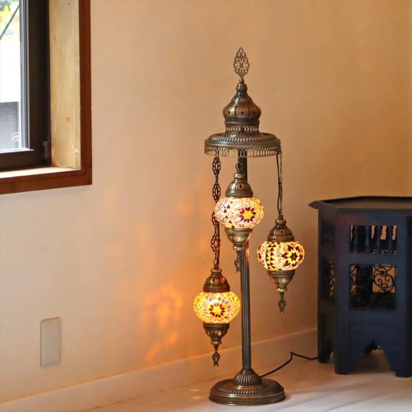 モザイクシャンデリアスタンドランプ 3灯 全高94cm アンバー E17/15W モザイクランプ ト...