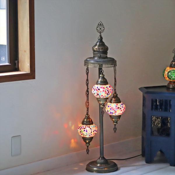 モザイクシャンデリアスタンドランプ 3灯 全高94cm カラフル E17/15W モザイクランプ ト...