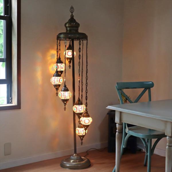 トルコランプ モザイクシャンデリアスタンドランプ 7灯 全高166cm カラフル E17/15W