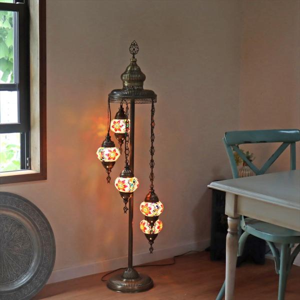 トルコランプ モザイクシャンデリアスタンドランプ 5灯 全高136cm カラフル E17/15W
