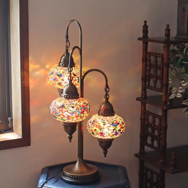 トルコランプ モザイクランプ テーブルシャンデリア 3灯 全高69cm 直径36cm ミックスカラー