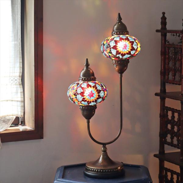 トルコランプ モザイクランプ スタンドランプ 2灯 全高67cm ミックスカラー