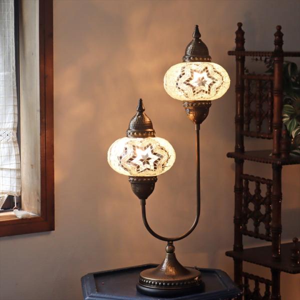 トルコランプ モザイクランプ スタンドランプ 2灯 全高67cm ホワイト