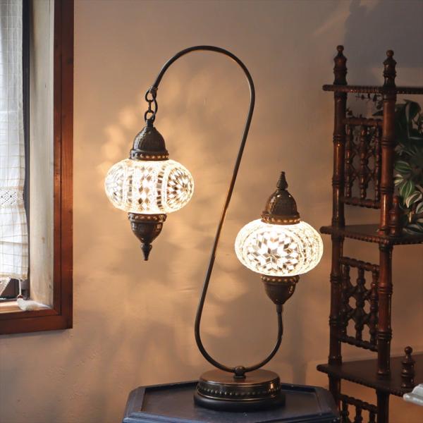 トルコランプ モザイクランプ スタンドランプ 2灯 全高67cm ホワイト