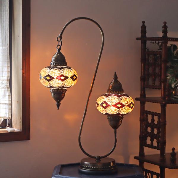 トルコランプ モザイクランプ スタンドランプ 2灯 全高67cm アンバー/アーガイル