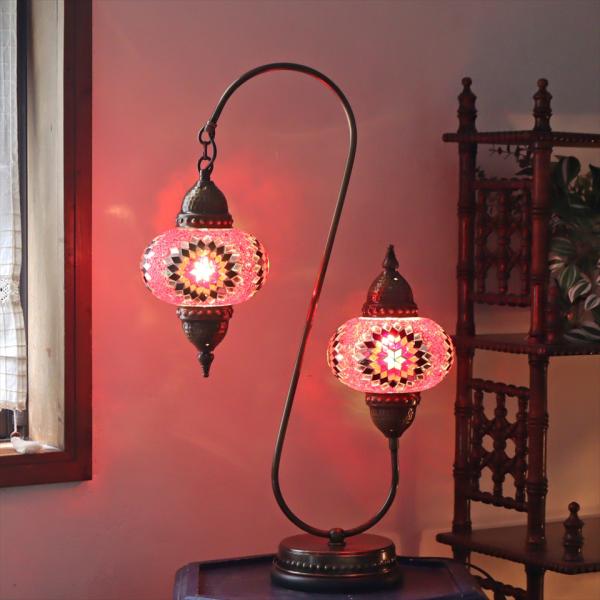 トルコランプ モザイクランプ スタンドランプ 2灯 全高67cm レッド