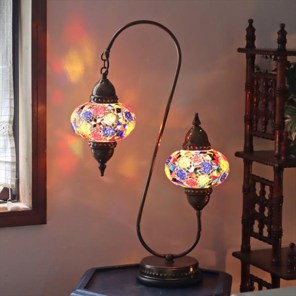トルコランプ モザイクランプ スタンドランプ 2灯 全高67cm ミックスカラー